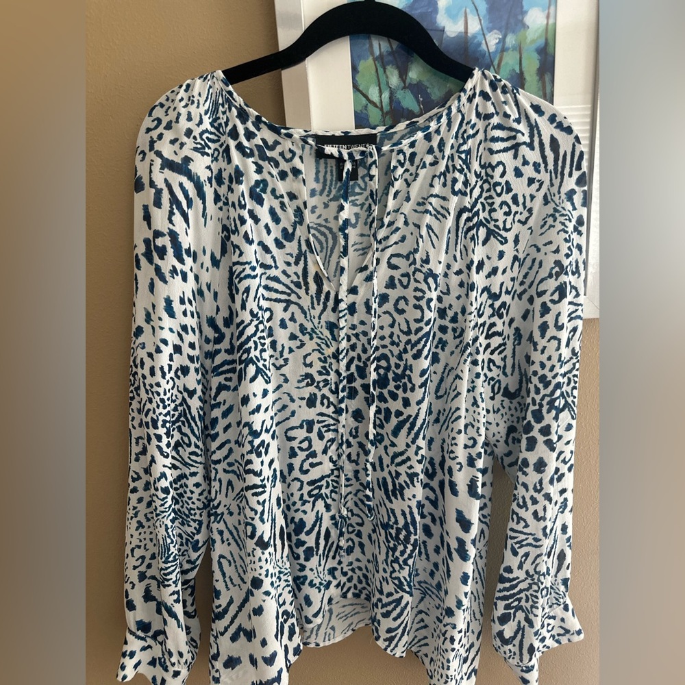 Fifteen Twenty White and Blue Animal Print Blouse
